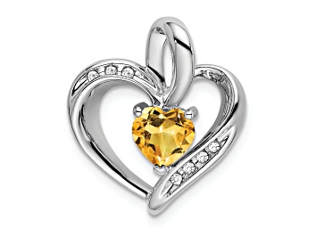 Picture of Rhodium Over 14k White Gold Citrine and Diamond Heart Pendant