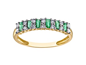 10K Yellow Gold Baguette Emerald and Diamond Ring .39ctw