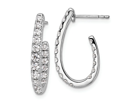 Rhodium Over 14K White Gold Lab Grown Diamond SI1/SI2, G H I, In and Out J-Hoop Earrings