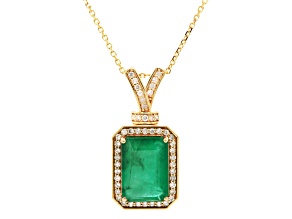 4.95 Ctw Emerald and 0.36 Ctw White Diamond Pendant in 14K YG