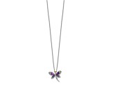 Rhodium Over Sterling Silver Amethyst, Iolite, and Diamond Dragonfly 18" with 2" Extension Necklace