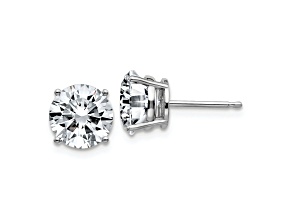 Rhodium Over 14K White Gold 4ct. 8.0mm Round J-K Color Moissanite Earrings