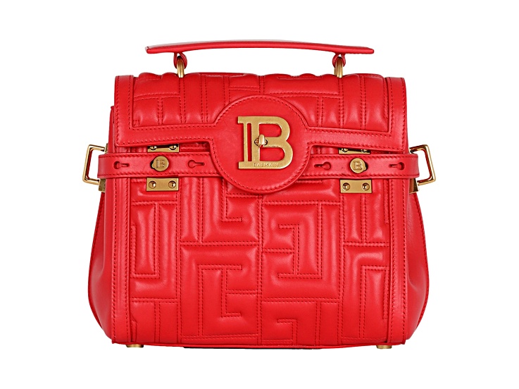 Balmain B-Buzz 23 Red Tote Crossbody Shoulder Bag Quilted