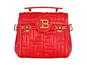Balmain B-Buzz 23 Red Tote Crossbody Shoulder Bag Quilted Calf Leather