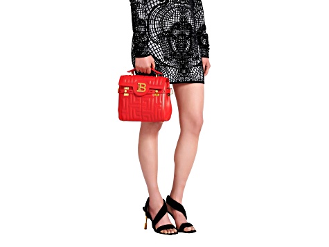 Balmain B-Buzz 23 Red Tote Crossbody Shoulder Bag Quilted