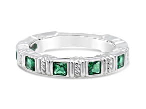 Judith Ripka Emerald Simulant Rhodium Over Sterling Silver Band Ring 0.90ctw