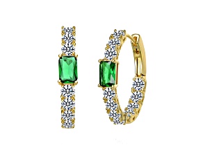 Green Cubic Zirconia, 14k Gold Plated over Brass Inside-Out Hoop Earrings