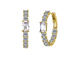 White Cubic Zirconia, 14k Gold Plated over Brass Inside-Out Hoop Earrings