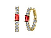 Red Cubic Zirconia, 14k Gold Plated over Brass Inside-Out Hoop Earrings