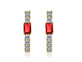 Red Cubic Zirconia, 14k Gold Plated over Brass Inside-Out Hoop Earrings