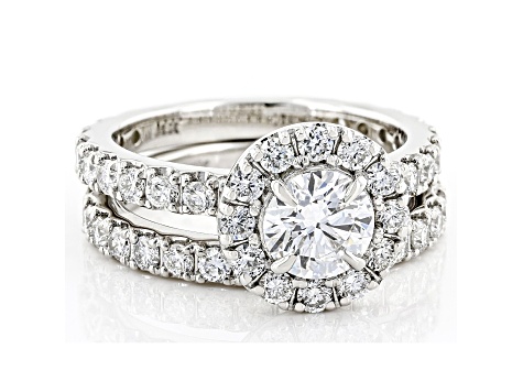 White Lab-Grown Diamond 14kt White Gold Bridal Ring Set 3.00ctw