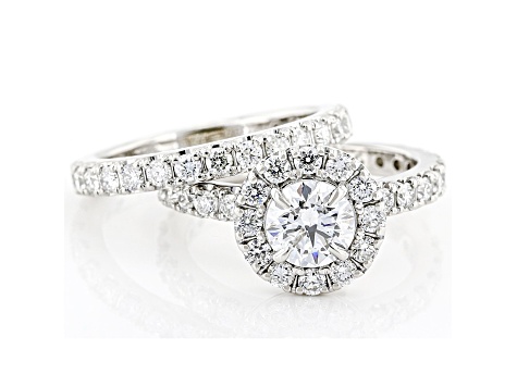 White Lab-Grown Diamond 14kt White Gold Bridal Ring Set 3.00ctw