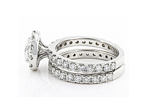 White Lab-Grown Diamond 14kt White Gold Bridal Ring Set 3.00ctw