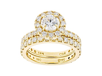 Picture of White Lab-Grown Diamond 14kt Yellow Gold Bridal Ring Set 3.00ctw