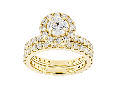 White Lab-Grown Diamond 14kt Yellow Gold Bridal Ring Set 3.00ctw