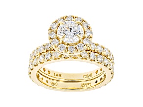 White Lab-Grown Diamond 14kt Yellow Gold Bridal Ring Set 3.00ctw