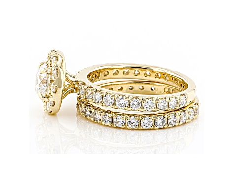 White Lab-Grown Diamond 14kt Yellow Gold Bridal Ring Set 3.00ctw