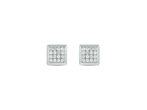 White Lab-Grown Diamond F-G SI1 Rhodium Over Sterling Silver Square Mens Earrings 0.20ctw
