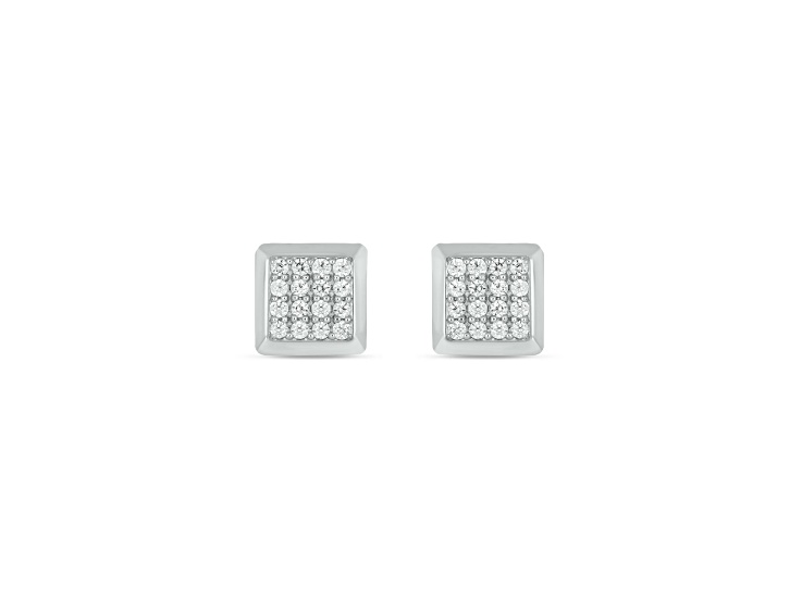 White Lab-Grown Diamond F-G SI1 Rhodium Over Sterling Silver Square Mens Earrings 0.20ctw