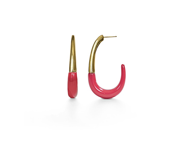 14K Gold Over Brass Pink Flamingo J-Hoop Earrings