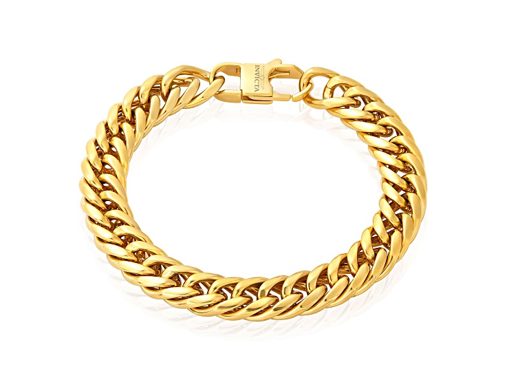 Invicta Jewelry Men's Double Curb Yellow Plated Bracelet (11.5mm