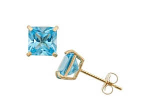 Swiss Blue Topaz 10K Yellow Gold Stud Earrings 2.60ctw