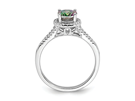 Rhodium Over 14K White Gold Mystic Fire Diamond Halo Engagement Ring 1.25ctw