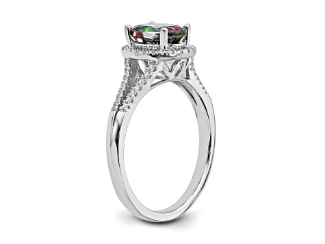 Rhodium Over 14K White Gold Mystic Fire Diamond Halo Engagement Ring 1.25ctw