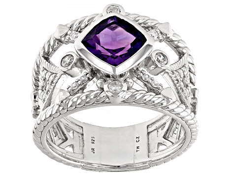Judith Ripka 1.20ct Amethyst With 0.55ctw Bella Luce® Rhodium Over Sterling Textured Band Ring