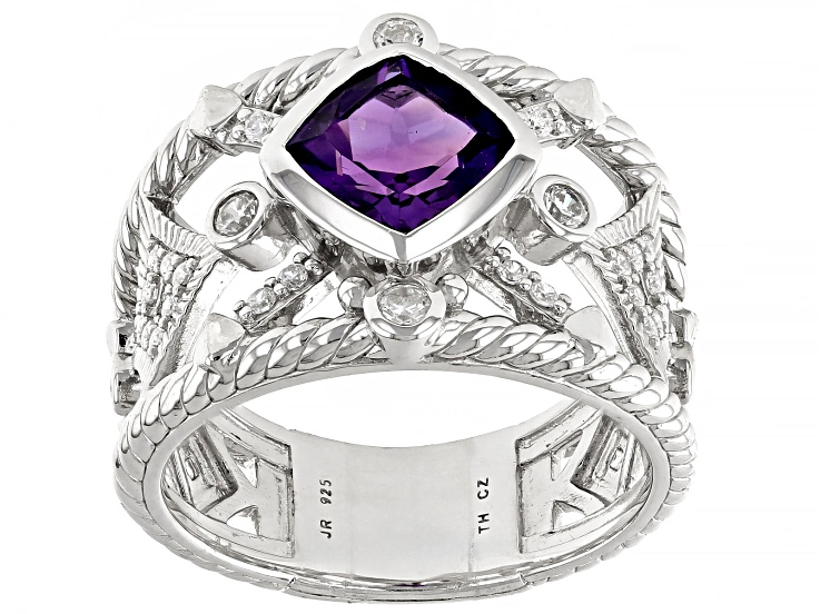 Judith Ripka 1.20ct Amethyst With 0.55ctw Bella Luce® Rhodium Over Sterling  Textured Band Ring