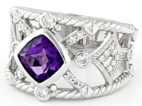 Judith Ripka 1.20ct Amethyst With 0.55ctw Bella Luce® Rhodium Over Sterling Textured Band Ring