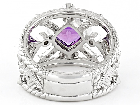 Judith Ripka 1.20ct Amethyst With 0.55ctw Bella Luce® Rhodium Over Sterling Textured Band Ring