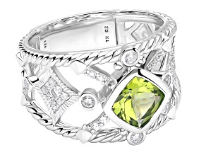 Judith Ripka 1.70ct Peridot With 0.55ctw Bella Luce® Rhodium Over Sterling Silver Textured Band Ring