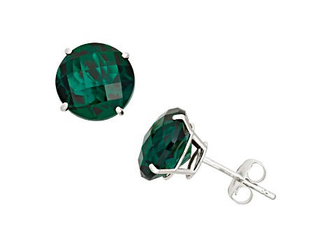 Green Lab Created Emerald 10K White Gold Stud Earrings 3.36ctw