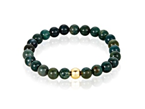 Invicta Jewelry Men's Moss Agate and Hematite Stone Bead Stretch Bracelet (8mm)