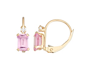 Pink Lab Created Sapphire and White Zircon 10K Yellow Gold Drop Earrings 1.50ctw