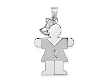 Picture of Rhodium Over 14k White Gold Satin Diamond Kid with Bow Pendant