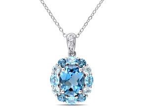 5.33ctw London, Swiss, Sky Blue and White Topaz Floral Pendant with Chain in Sterling Silver