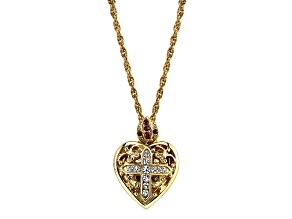 1928 Jewelry Gold Tone Crystal Heart Cross Locket Necklace