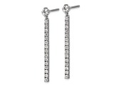 Rhodium Over Sterling Silver Polished Cubic Zirconia Bar Post Dangle Earrings