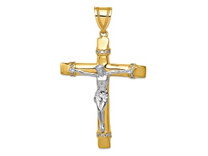 14K Yellow and White Gold Cubic Zirconia Crucifix Pendant