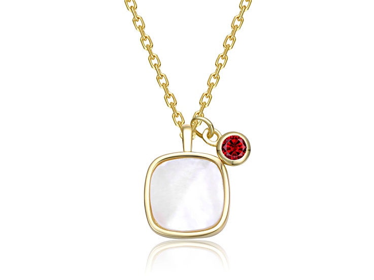 Mother Of Pearl & Red Cubic Zirconia, 14K Gold Plated over Brass Necklace For Kids