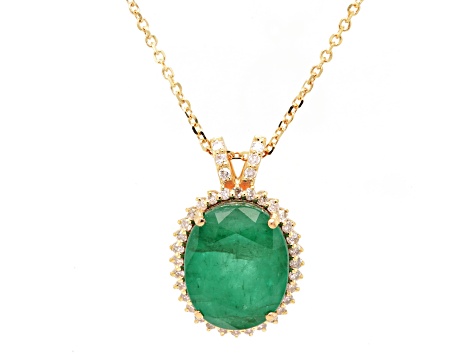 6.35 Ctw Emerald and 0.32 Ctw White Diamond Pendant in 14K YG - 1CJV0A ...