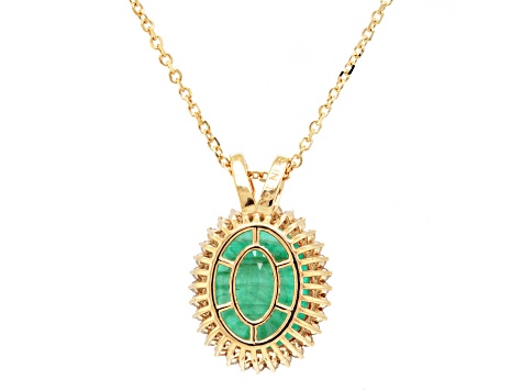 6.35 Ctw Emerald and 0.32 Ctw White Diamond Pendant in 14K YG