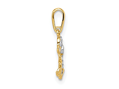14K Two-tone Gold With White Rhodium Cubic Zirconia Dog and Puppy Pendant
