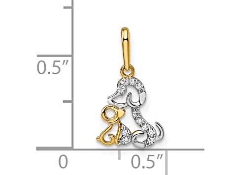 14K Two-tone Gold With White Rhodium Cubic Zirconia Dog and Puppy Pendant