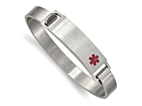 Stainless Steel Brushed with Red Enamel 8mm Medical ID Bangle