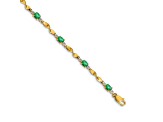 10k Yellow Gold Diamond and Oval Green Emerald Bracelet