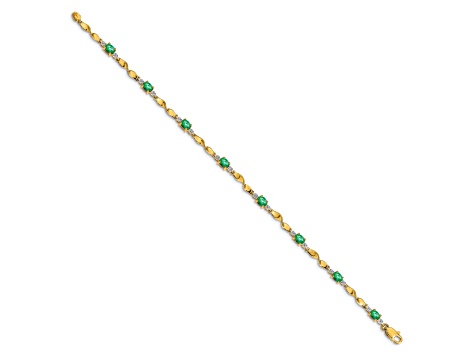 10k Yellow Gold Diamond and Oval Green Emerald Bracelet