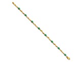 10k Yellow Gold Diamond and Oval Green Emerald Bracelet
